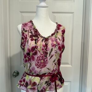 Ann Taylor Pink and Cream Floral Blouse